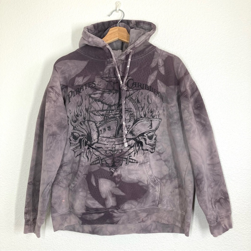 Vintage Walt Disney World Hoodie Pirates Of The Caribbean Mens M Purple Tie Dye